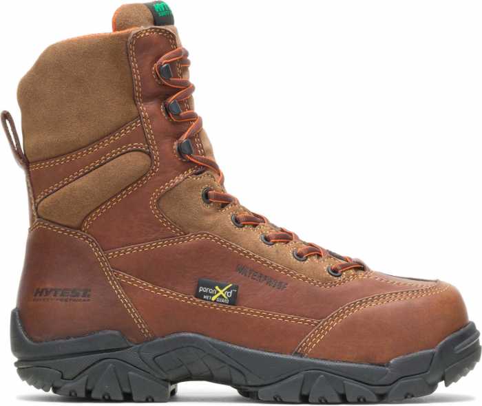 HYTEST 14261 Brown Electrical Hazard, Composite Toe, Poron XRD Met-Guard, Waterproof, Non-Metallic Men's 8 Inch Boot