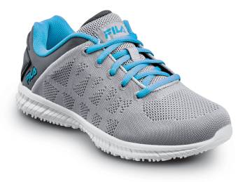 Fila FL5RM00665253 Memory Techknit, Women's, Highrise/ Castlerock/ Scuba Blue, Soft Toe, Slip Resistant, Low Athletic, Work Shoe