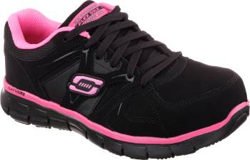 SKECHERS Work SK76553BKPK Women's Synergy-Sandlot Black/Pink Alloy Toe, EH, Slip Resistant Athletic