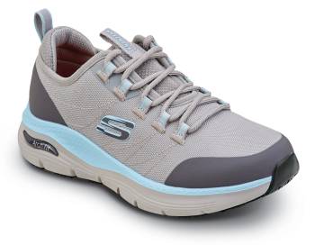 SKECHERS Work SSK108096GYAQ Christina, Arch Fit, Women's, Grey/Aqua, Soft Toe, EH, MaxTRAX Slip Resistant, Low Athletic Work Shoe