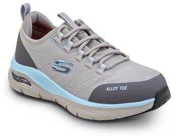 SKECHERS Work SSK108097GYAQ Sadie, Arch Fit, Women's, Grey /Aqua, Alloy Toe, EH, MaxTRAX Slip Resistant, Low Athletic Work Shoe