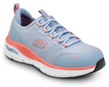 SKECHERS Work Arch Fit SSK108097LBPK Sadie, Women's, Light Blue/Pink, Alloy Toe, EH, MaxTRAX Slip Resistant, Low Athletic Work Shoe