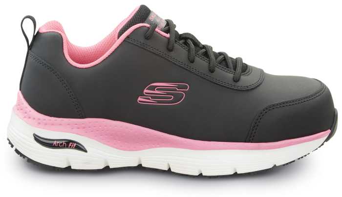 SKECHERS Work Arch Fit SSK108098BKPK Reagan, Women's, Black/Pink, Athletic Style, Alloy Toe, EH, MaxTRAX Slip Resistant, Work Shoe
