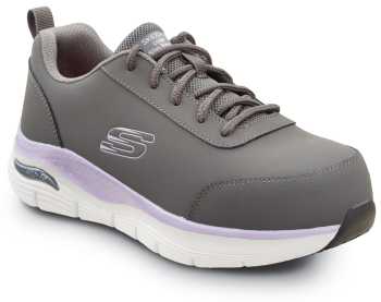 SKECHERS Work Arch Fit SSK108098GYPR Reagan, Women's, Grey/Purple, Athletic Style, Alloy Toe, EH, MaxTRAX Slip Resistant, Work Shoe