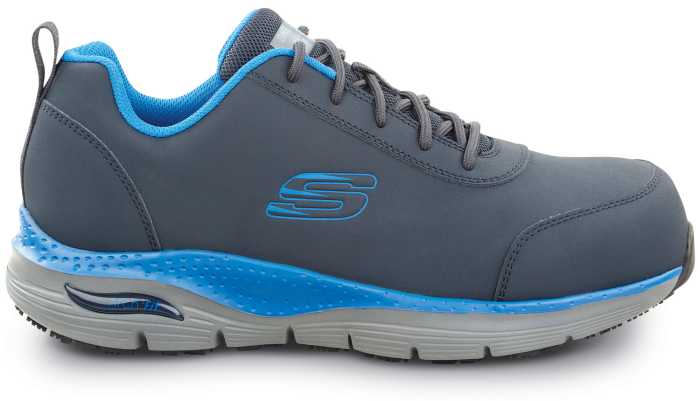 SKECHERS Work Arch Fit SSK200148NVBL Beau, Men's, Navy/Light Blue, Athletic Style, Alloy Toe, EH, MaxTRAX Slip Resistant, Work Shoe