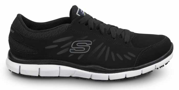 SKECHERS Work SSK405BKW Stacey Black/White, Soft Toe, Slip Resistant, Low Athletic