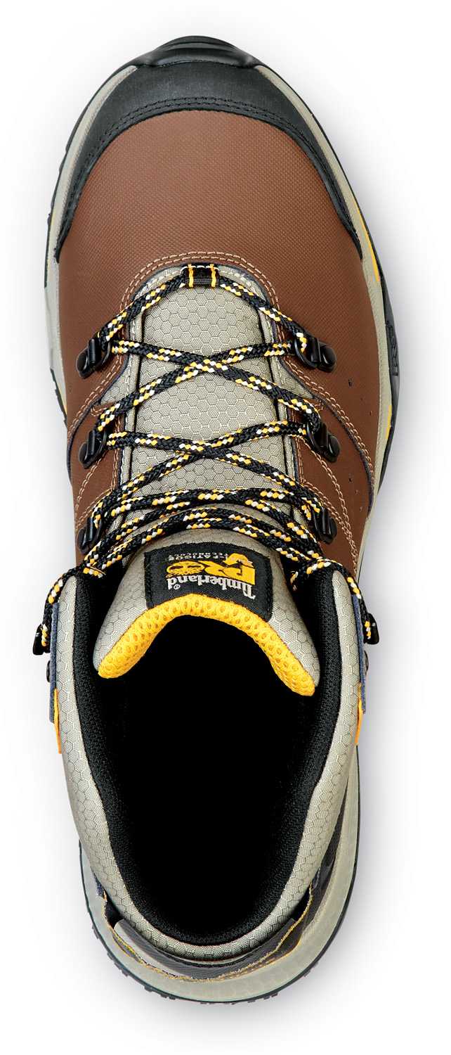 Timberland PRO STMA44HY Switchback, Men's, Brown/Golden Yellow, Soft Toe, EH, WP, MaxTRAX Slip-Resistant Work Hiker