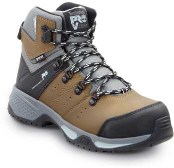 Timberland PRO STMA44N9 Switchback, Women's, Brown/Blue Pop, Comp Toe, EH, WP, MaxTRAX Slip-Resistant Work Hiker