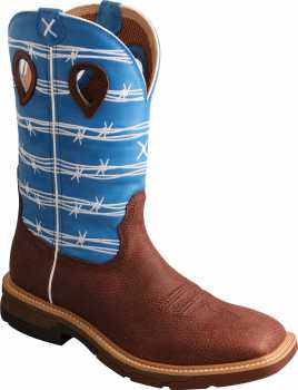 Twisted X TWMXBA001 Men's, Burgundy/Sky Blue, Alloy Toe, EH, 12 Inch, Pull On Boot