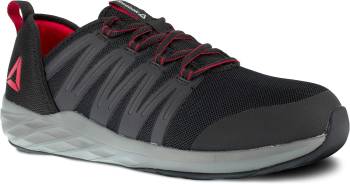 Reebok Work WGRB2213 Astroride, Men's, Black/Dark Grey/Red, Steel Toe, EH, Slip Resistant, Low Athletic, Work Shoe