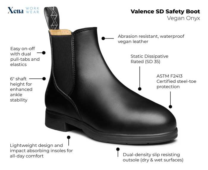 Xena Workwear XEVABL1 Women's Valence SD Safety Boot, Vegan Onyx, Steel Toe